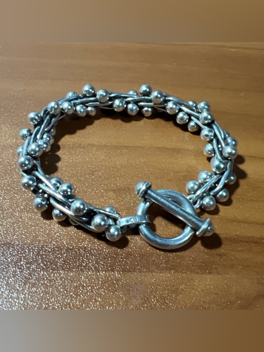 Sterling Silver Barbell Hardwear Ball Helix DNA Cable Link Toggle Bracelet 55.5g